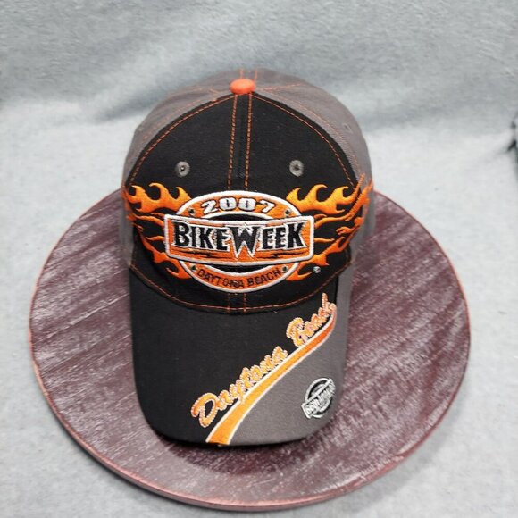 2007 Daytona Beach Bike Week Cap Gray & Black Adjustable Strap Flames - Picture 1 of 10